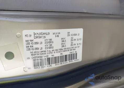 2006 Dodge Grand Caravan Se из США, поврежденный, VIN 1D4GP24R36B734422